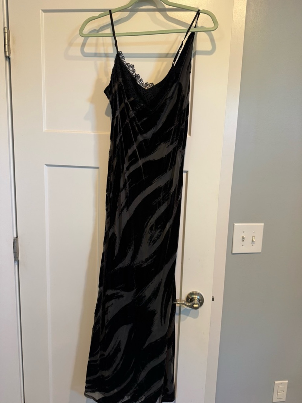 Anthropologie Black Satin Maxi Slip Dress with Subtle Sheen